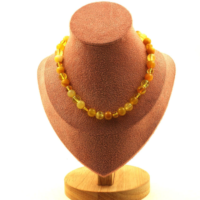 Amber + Citrine + Yellow Sardonyx 8 mm beads necklace.