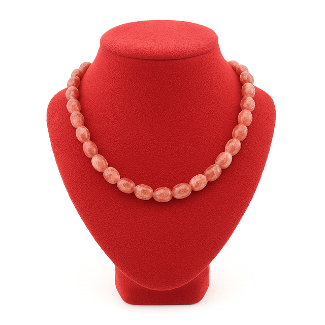 Ruby from Brazil bead necklace stainless steel chain
