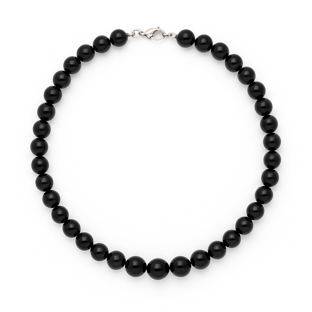 Schorl tourmaline from Brazil 8 mm bead necklace stainless steel chain