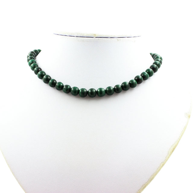 Malachite from Congo quality 7A bead necklace stainless steel chain