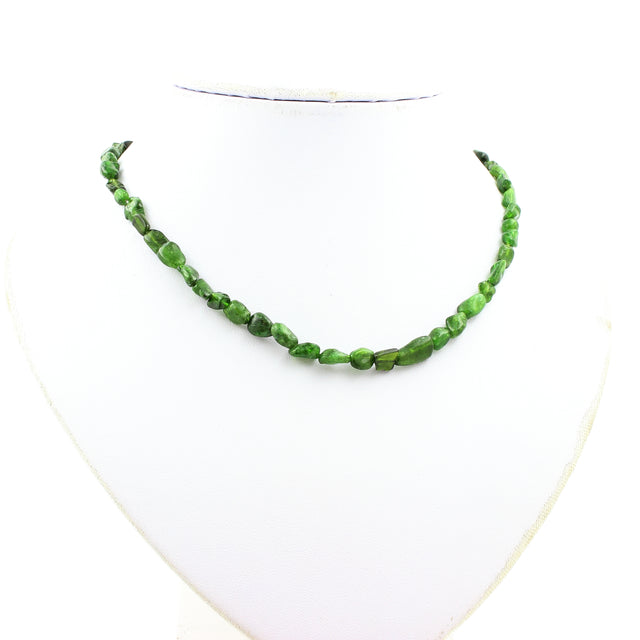 Collier en Diopside du Brésil – Perles Naturelles, Chaîne en Acier Inoxydable