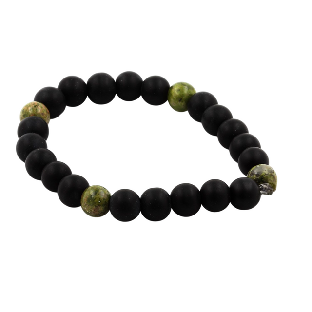 Bracelet Onyx Noir Mat + Unakite
