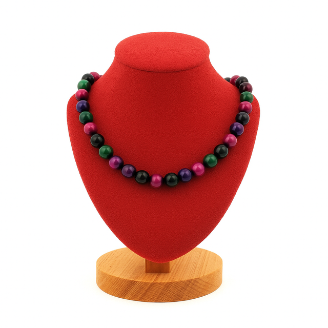 Green + Fuchsia + Purple Tiger's Eye 8 mm beads necklace.