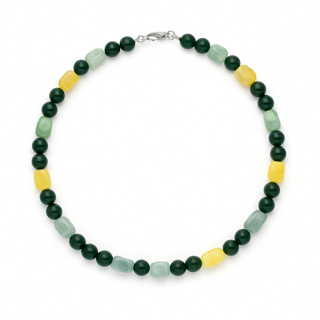 Multicolor opal + Malachite quality 7A 8 mm beads necklace.