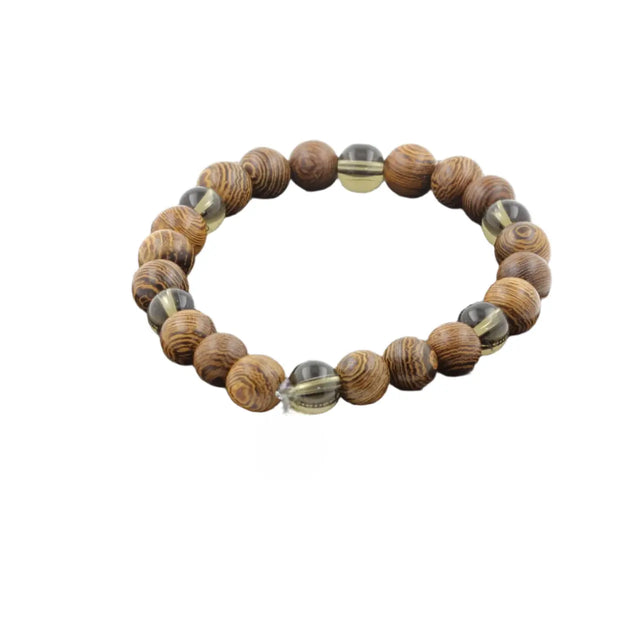 Smoky Quartz + wood Bracelet 