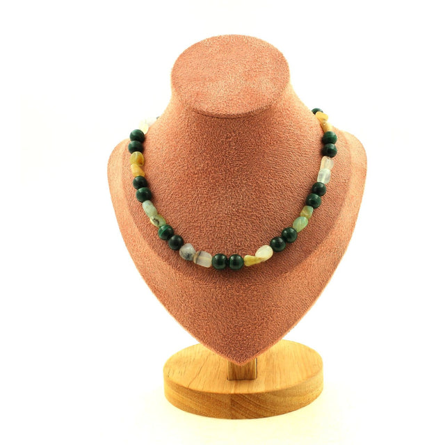 Collier en Opale Multicolore d’Australie & Malachite du Congo